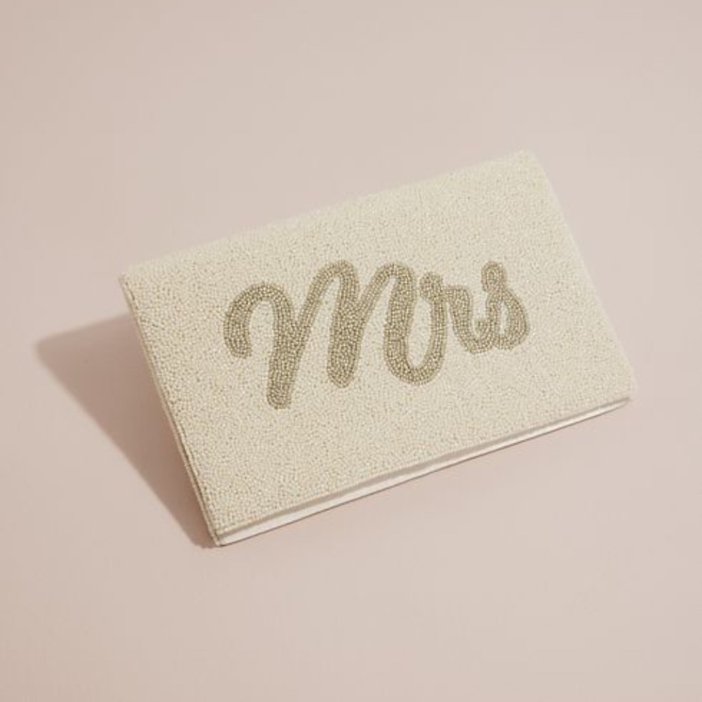 DB Studio mrs script allover beaded clutch for bride wedding